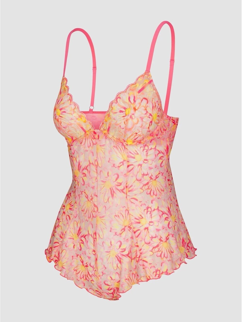 NWT Savage X Fenty Sunray Floral Lace Underwire Teddy Acacia Pink Size Large